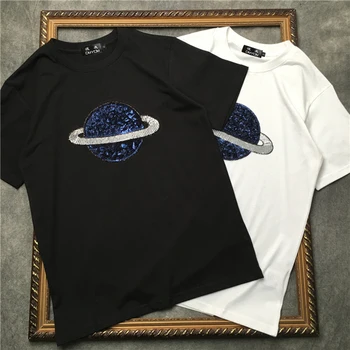 

PPFRIEND Summer New Unisex T-Shirt Men Women 100% Cotton Moving planet Embroidery Casual T shirt High Quality Male Tee PP19005