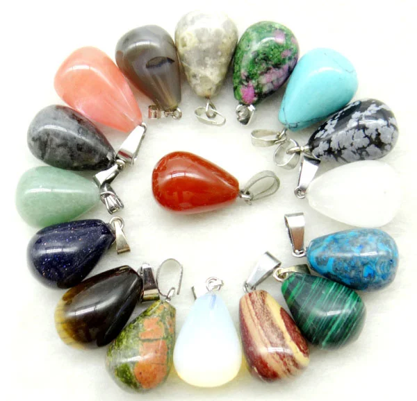 

wholesale 50pcs/ natural stone crystal agates Turquoises water drop pendants Charms for Necklaces jewelry making Accessories