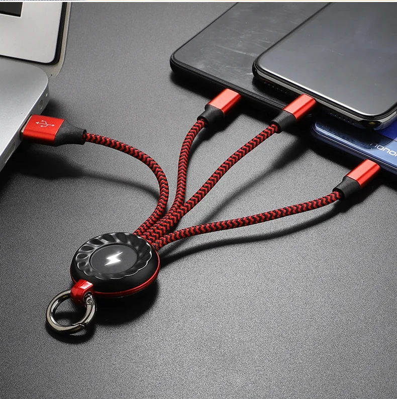 KISSCASE 3 в 1 USB кабель для мобильного телефона Micro usb type C кабель зарядного устройства для iPhone зарядный кабель Micro USB зарядное устройство телефонный шнур - Цвет: Красный