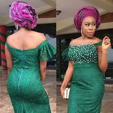 Aso Ebi Зеленые Вечерние платья Русалка с аппликацией, отделкой бисером с плеча Румяна индивидуальный заказ африканские девушки длинные платья