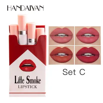 

4 Colors Long Lasting Waterproof No Fading Lipstick Matte Velvet Fog Surface Sexy Nude Lipstick Tubes Exy Long Lips Makeup TSLM1