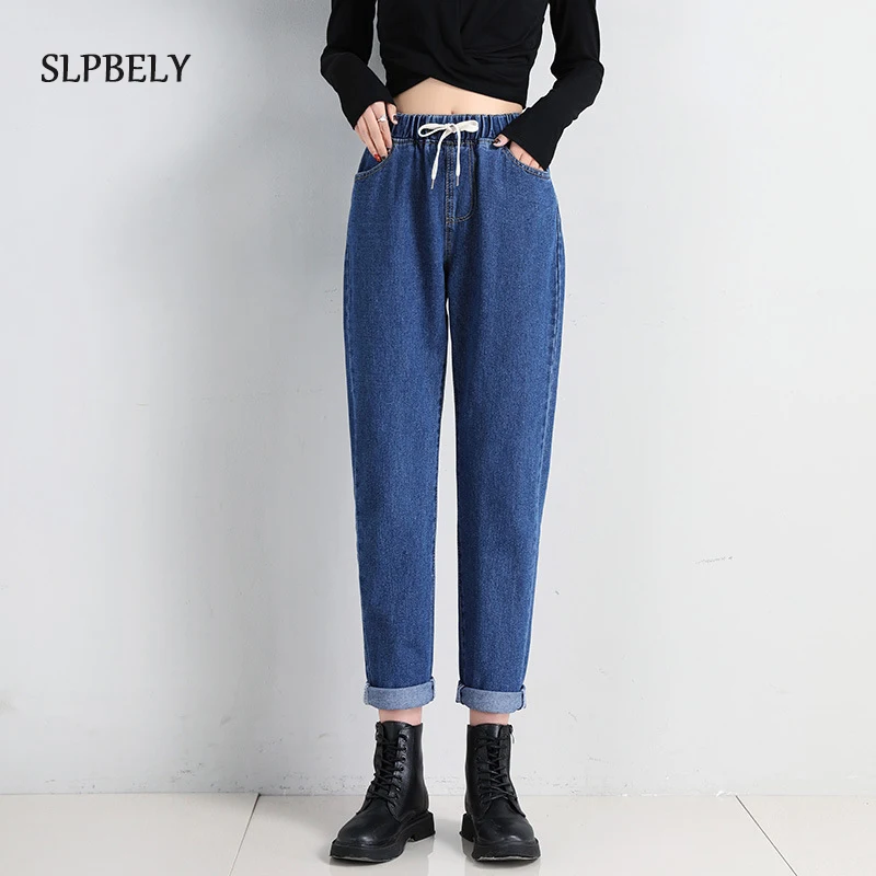 

SLPBELY Woman Blue Harlan Jeans Spring Summer Vintage High Waist Slim Fashion Harajuku Streetwear Nine Point Harlan Radish Pants