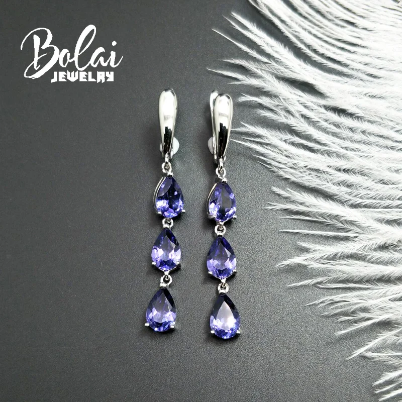 Bolaijewelry, 925 серебряная серьга нано Танзанийская Груша 6*9 мм, создан элегантный дизайн ювелирных изделий для женщин Повседневная одежда
