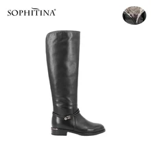 SOPHITINA/Сапоги женские зимние на осень-зима 2019г.; Фирменные сапоги для женщин; Однотонные сапоги до колена из коровьей кожи; Высокие зимние сапоги на натуральном мехе и байке с круглым носком; Теплая обувь B31