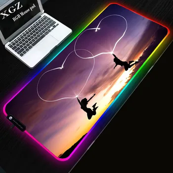 

XGZ Anime Lovers Girl LED Gaming RGB Large Gamer Mouse Pad USB Backlit Illumination Computer Mat Keyboard Desk Pads