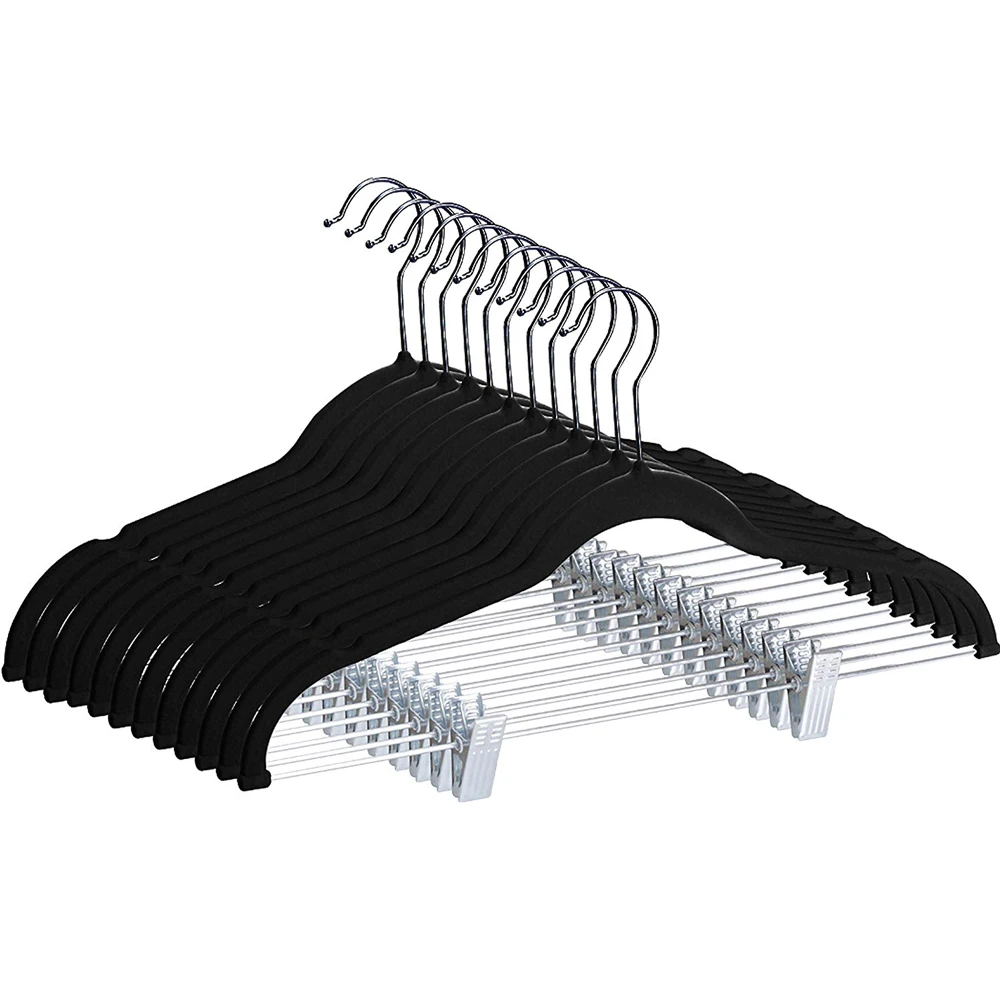 

Velvet Skirt Hangers with Clips 12 Pack Non Slip Velvet Clothes Hangers with Notches for Pants and Coat Slim and Heavy Duty