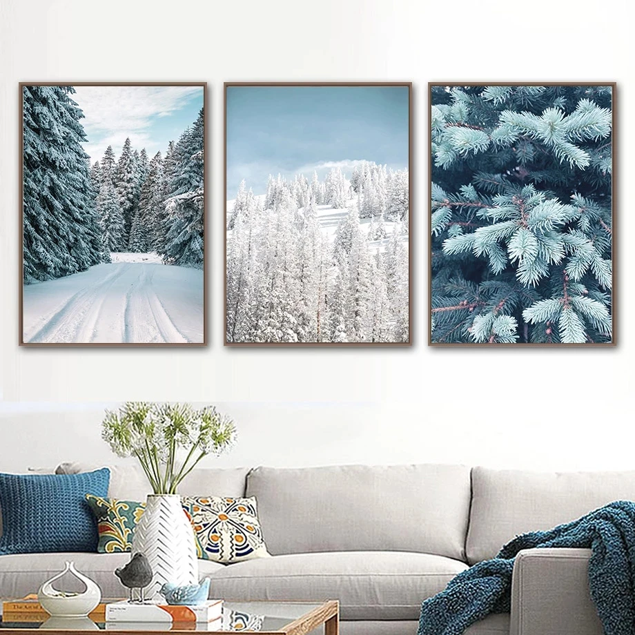 

Winter Nature Snow Poster House Forest Frost Nordic Style Print Canvas Painting Picture Wall Art Home Living Room Decor