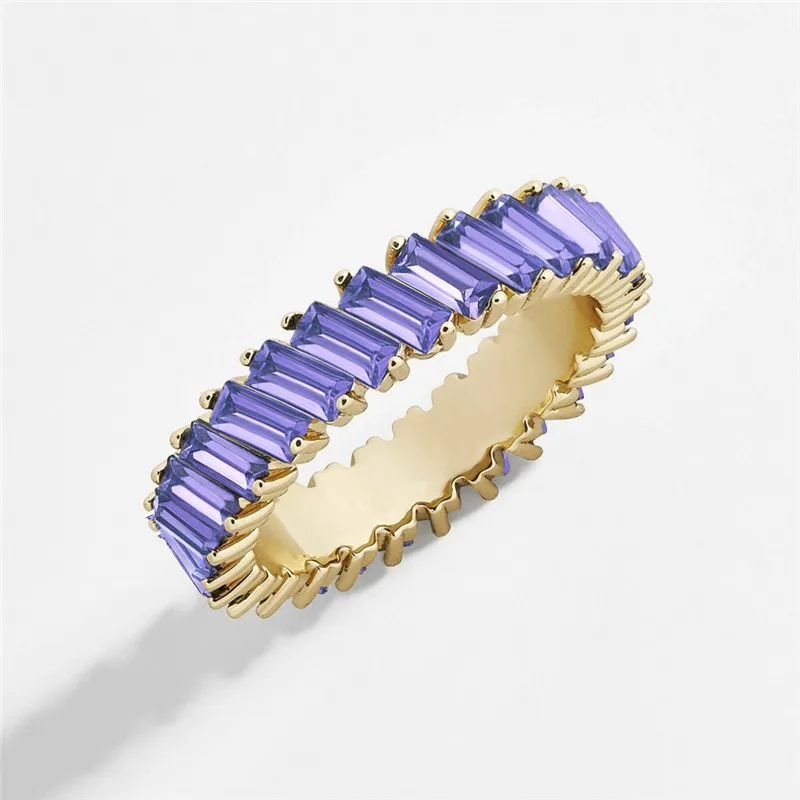 Разноцветные обручальные кольца с кристаллами для женщин, ювелирные изделия, брендовые Роскошные красочные наклонные циркониевые кольца для девушки, подарок на день рождения - Цвет основного камня: Gold Purple