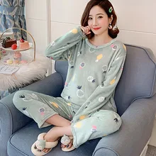 Женский пижамный комплект, Зимняя Теплая Бархатная пижама с принтом, милая пижама из двух частей для женщин, Повседневная Домашняя одежда, пижамы для женщин, пижама