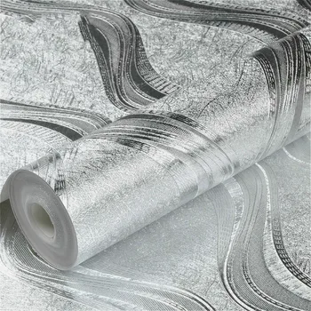 

Luxury Foil Silver / Gold Metallic Wallpaper For Walls Roll Metal Silver Wall Paper Geometric Striped Wallpaper