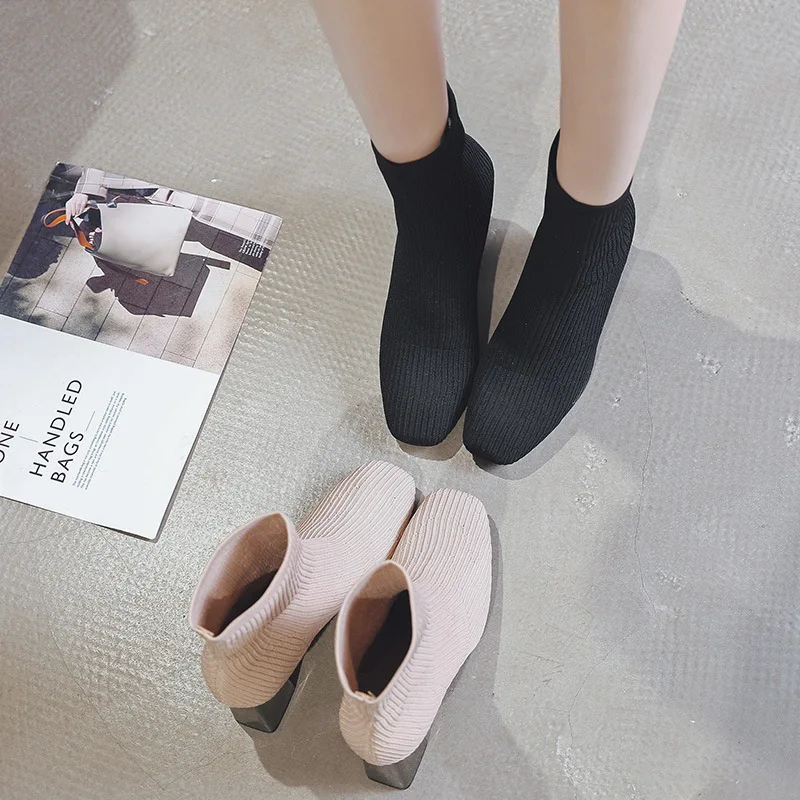 

Red Man Short Boots Women's Spring And Autumn Single Boots High Heel INS Online Celebrity Thin Boots Chunky Heel Martin Boots Wo