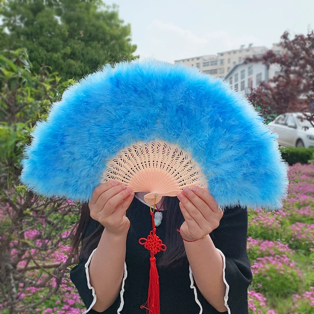 Hand Fan Chinese Folding Peacock Feather Fan Classical Wedding Party  Cosplay Dance Fan Home Decoration Abanicos para Boda - A38