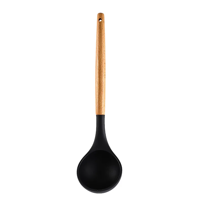 Силиконовые кухонные инструменты Наборы для приготовления пищи суповая ложка лопатка антипригарная лопата с деревянной ручкой специальная термостойкая конструкция - Цвет: A Spoon