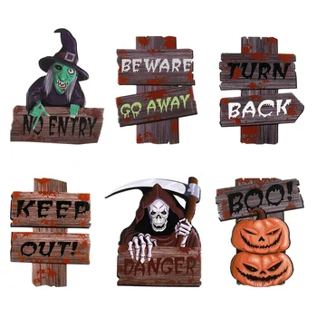 

IMIKEYA 6pcs Halloween Yard Signs with 12 Plastic Stakes Lightweight Portable Halloween Hanging Sign Trick or Treat Plaque Board
