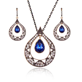

TSHOU232 crystal water Drops Necklace Earrings Set Retro Bohemian Bridal Set