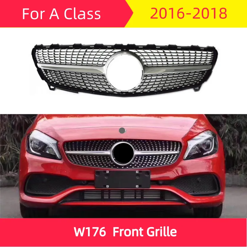 Алмазная Передняя решетка для mercedes W176- A класс A180 A200 A260 A45 ABS спорт передний бампер Гриль