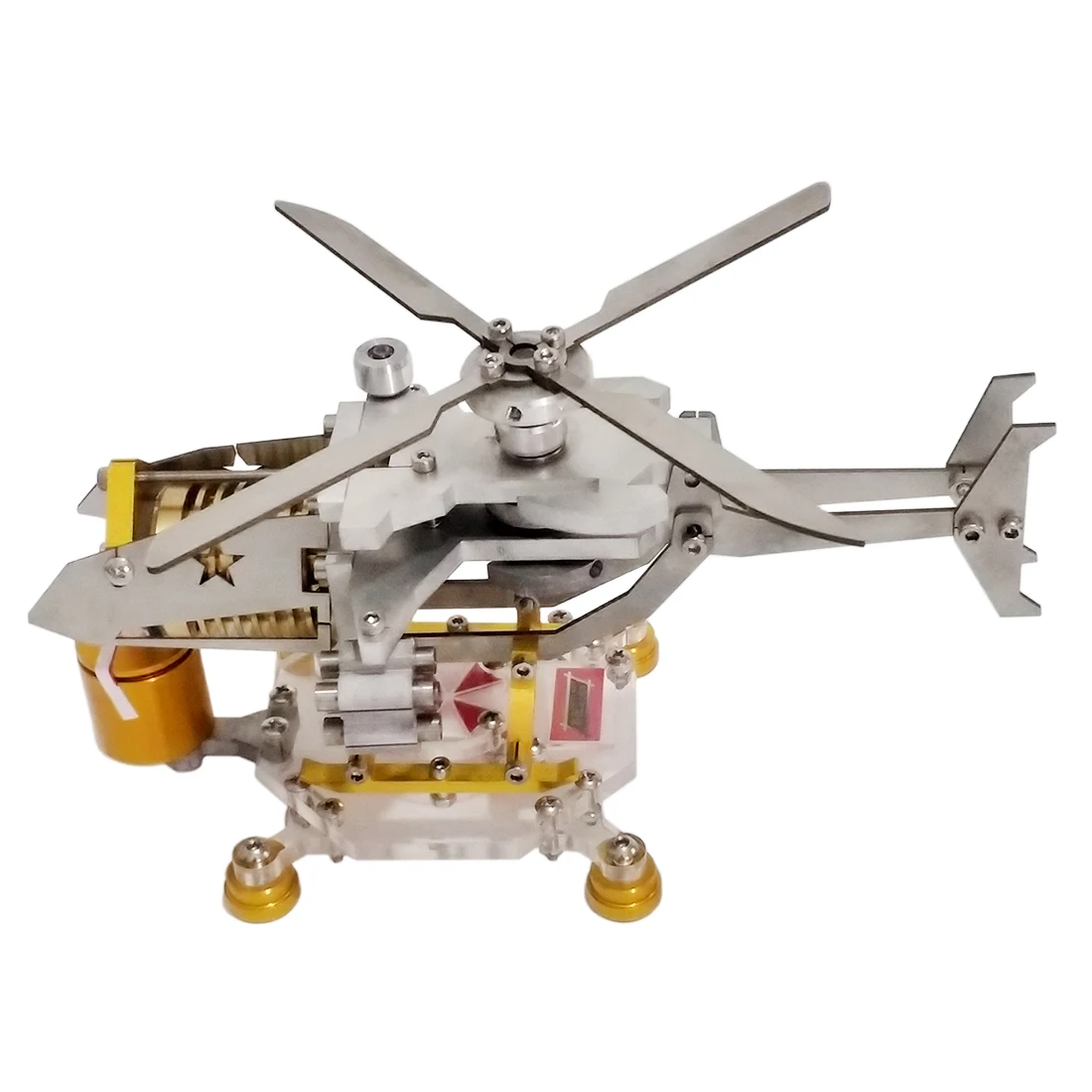 Armed Version Helicopter Horizontal Single Cylinder Vacuum Stirling Model Toy - Silver