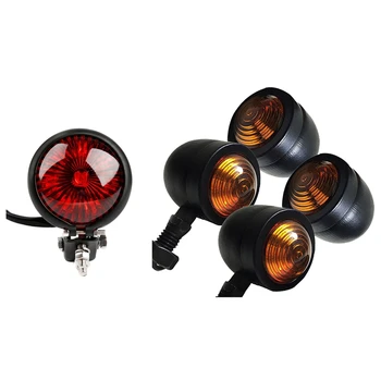 

4Pcs Black Motorcycle Turn Signal Indicator Lamp for Honda Fatboy Chopper Bobber Suzuki & 1Pcs Red 12V Led Black Adjustable Cafe