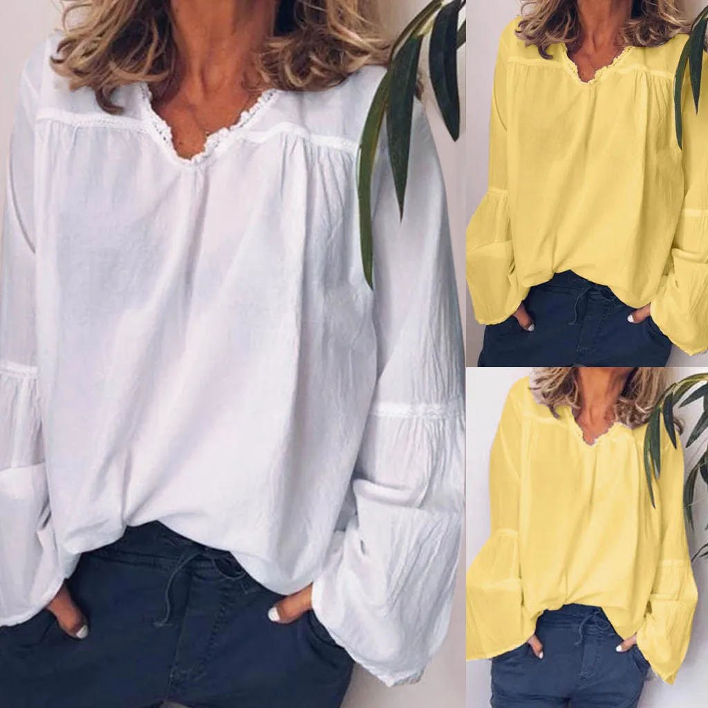 

Autumn New Fashion Women Soild With Lace Long Sleeve Tops Sleeve Shirts Blouse Wholesale Free Ship рубашка женская Z4