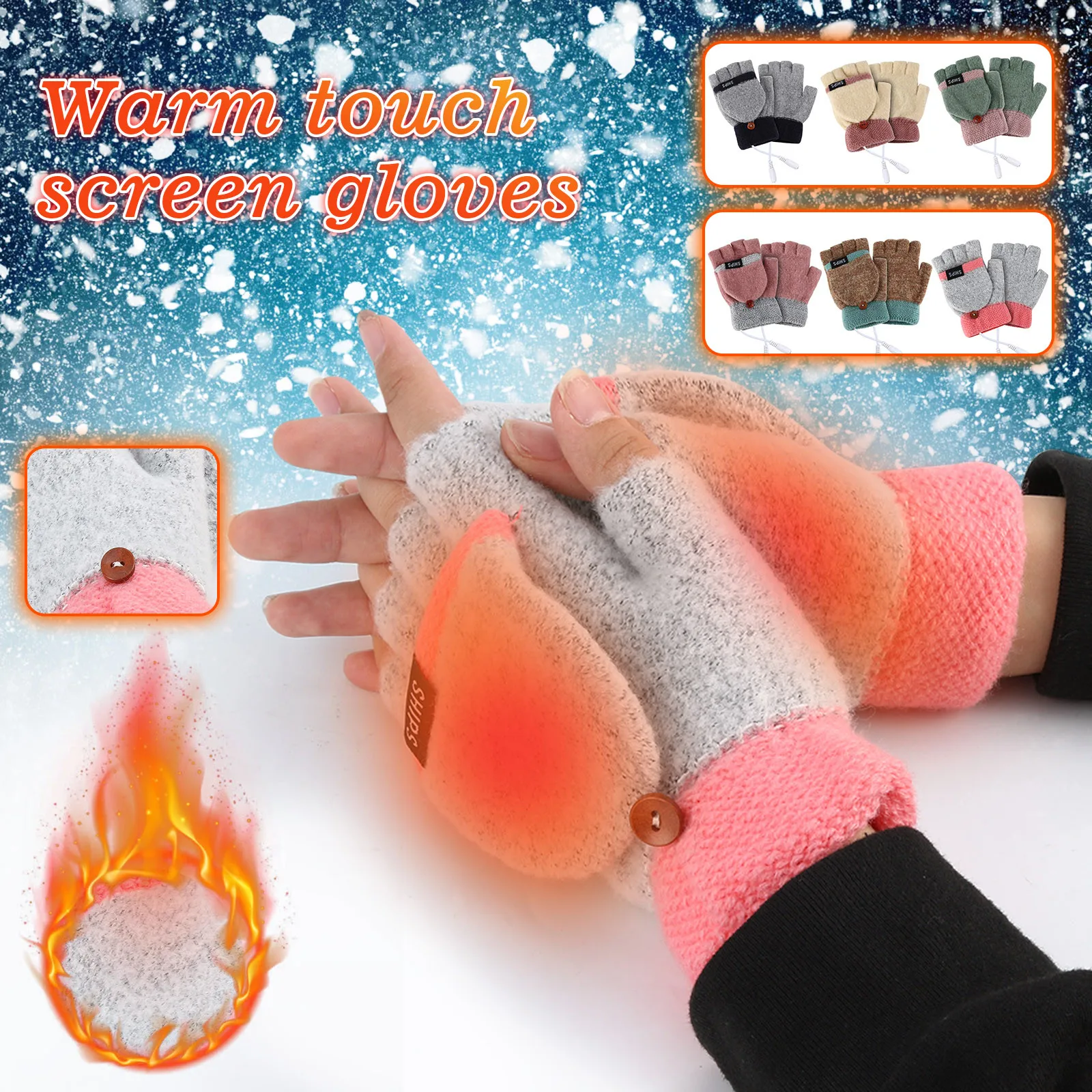

Laptop Women USB Heated Mitten Full&Half Finger Winter Warm Knit Hand Gloves