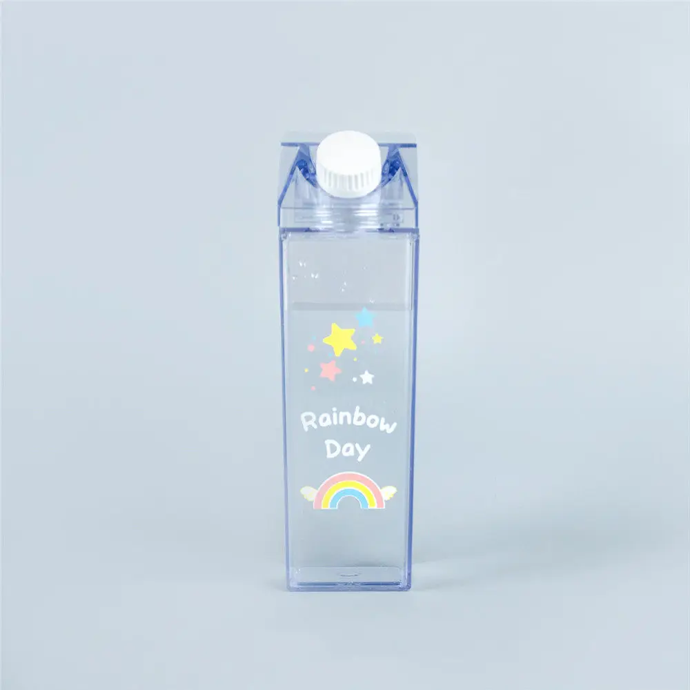 500 мл бутылки для воды в форме молочной коробки пластиковые бутылки для напитков с рисунком радуги милый Единорог чашка для кофе фруктового сока посуда для напитков - Цвет: C