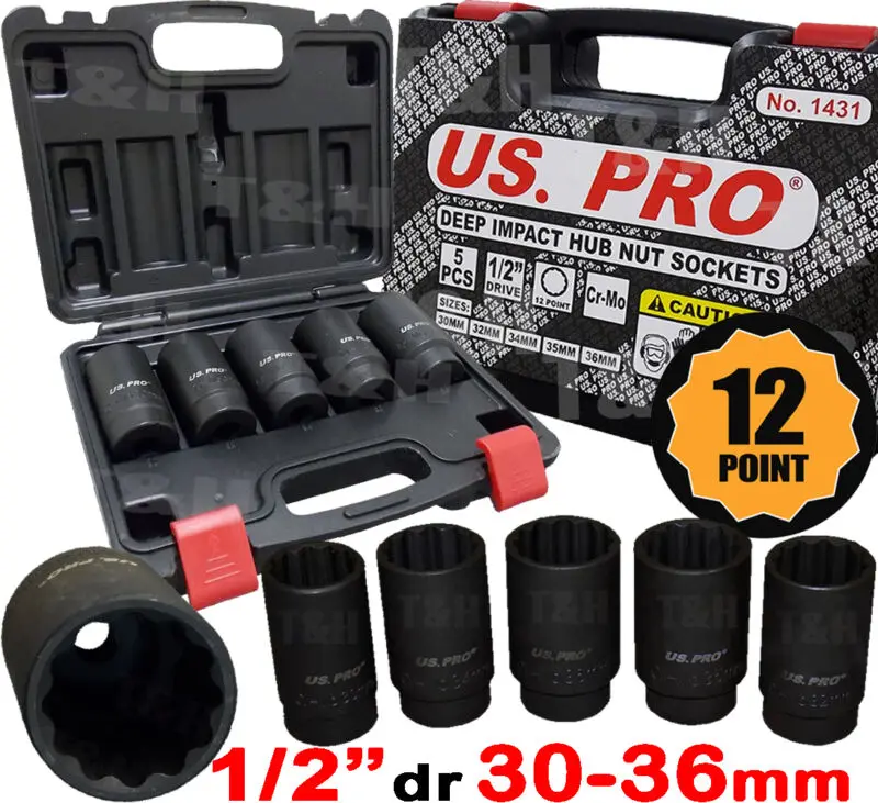 12 Point Axle Hub Nut Socket Set 1/2" Drive Thin Wall Deep Impact Sockets | Инструменты