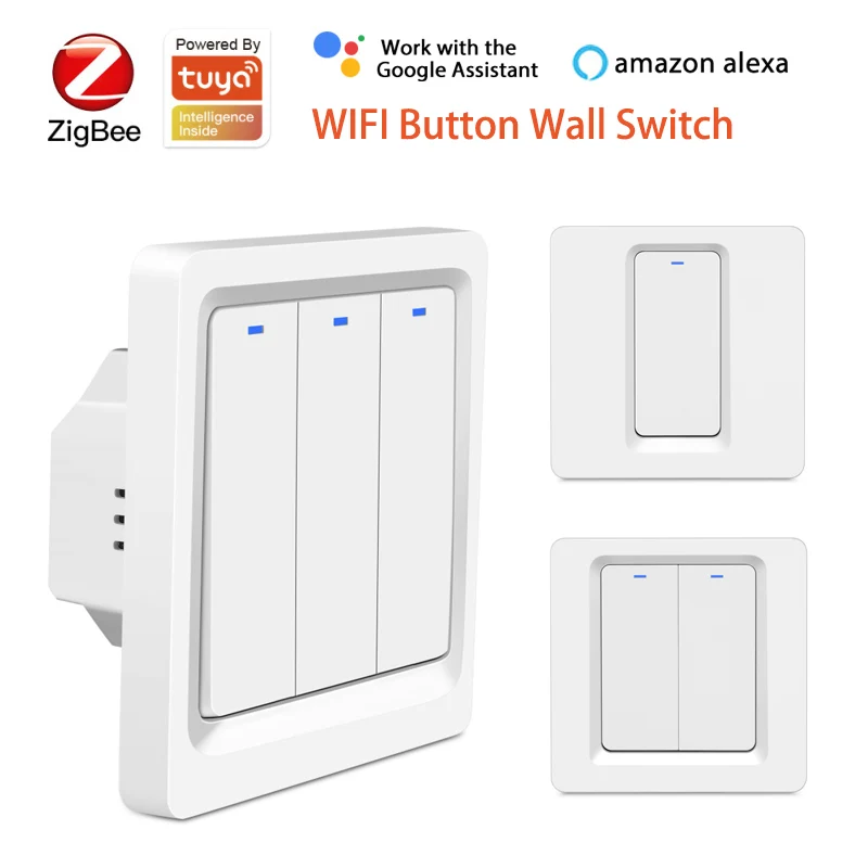 1/2/3 Gang Zigbee Wall Button Switch For Tuya Smart Life App 100240v