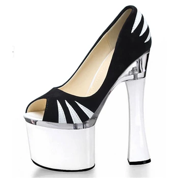 

Spring European and American nightclubs super high heels with paint waterproof platform model show women's single shoes