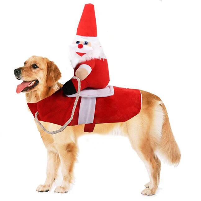 santa claus Christmas Dog Clothes Cat Costume Cowboy Rider Santa Claus Funny Cosplay Small Medium Dogs Cats Dress Clothing Pet Apperal - Color: santa claus