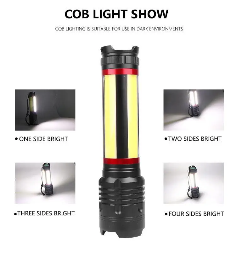XHP 70+ COB светодиодный фонарик с высокой яркостью, заряжаемый от USB, с функцией напоминания о батарее, водонепроницаемая ультраяркая лампа