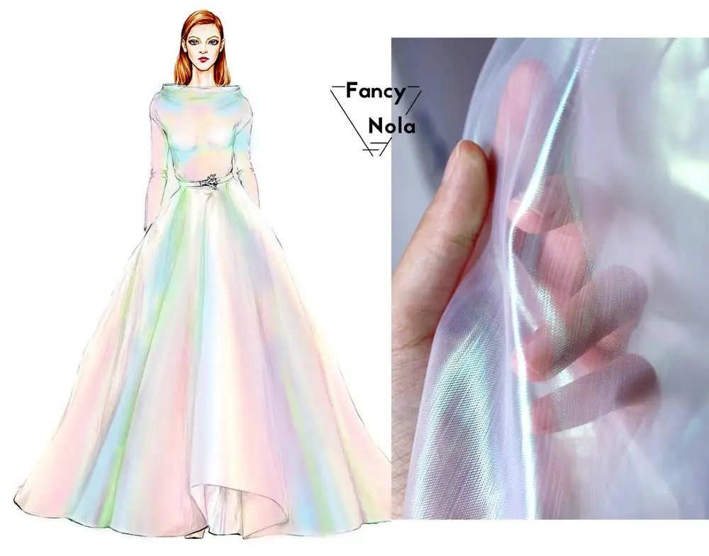 Лазерная Переливающаяся органза DIY свадебное платье градиентный цвет Perspectival модная дизайнерская одежда ткань CG003