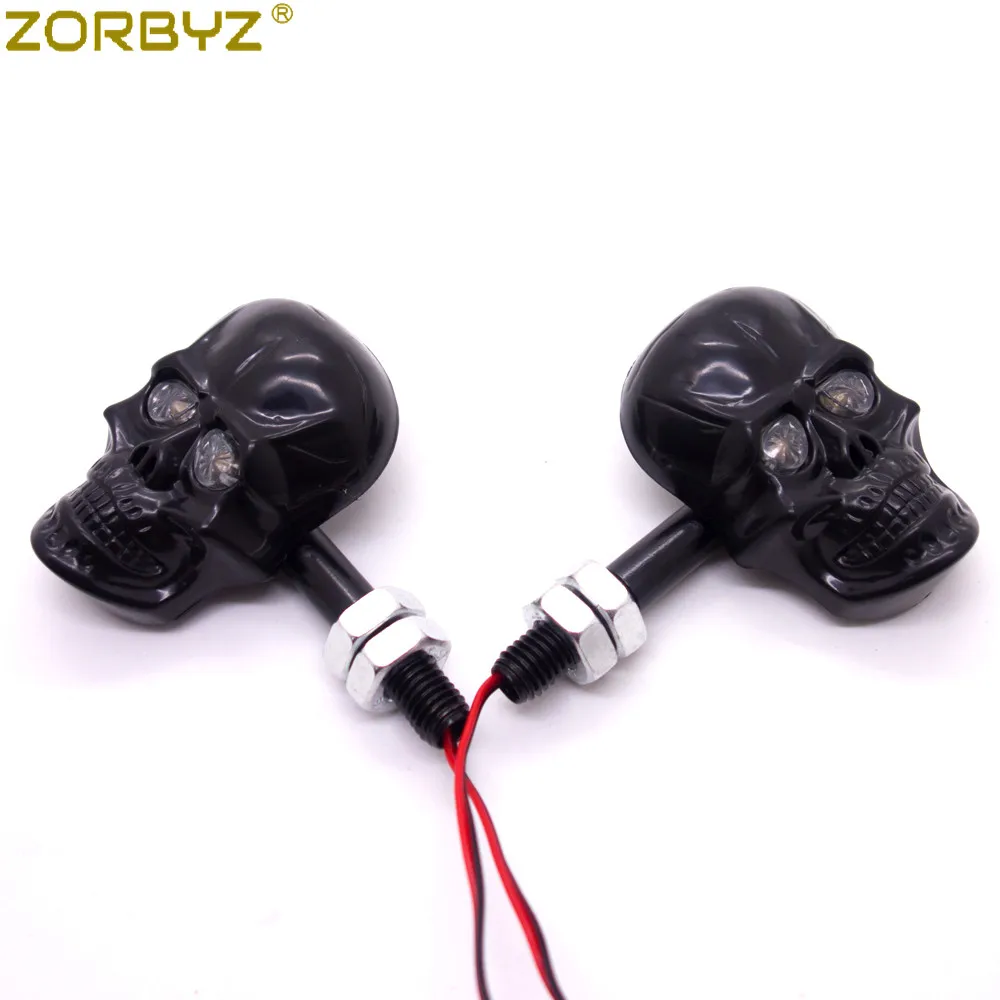 ZORBYZ 2X Мотоцикл черный/Хромированный Светодиодный Световой индикатор сигнала поворота черепа для Harley Suzuki Honda Yamaha