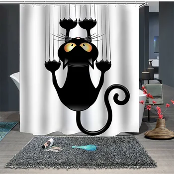 

Cartoon Animal Cute Cat 3D Printed Shower Curtain Polyester Fabric Bath Curtain Shower Curtains for Bathroom Curtain Decoration
