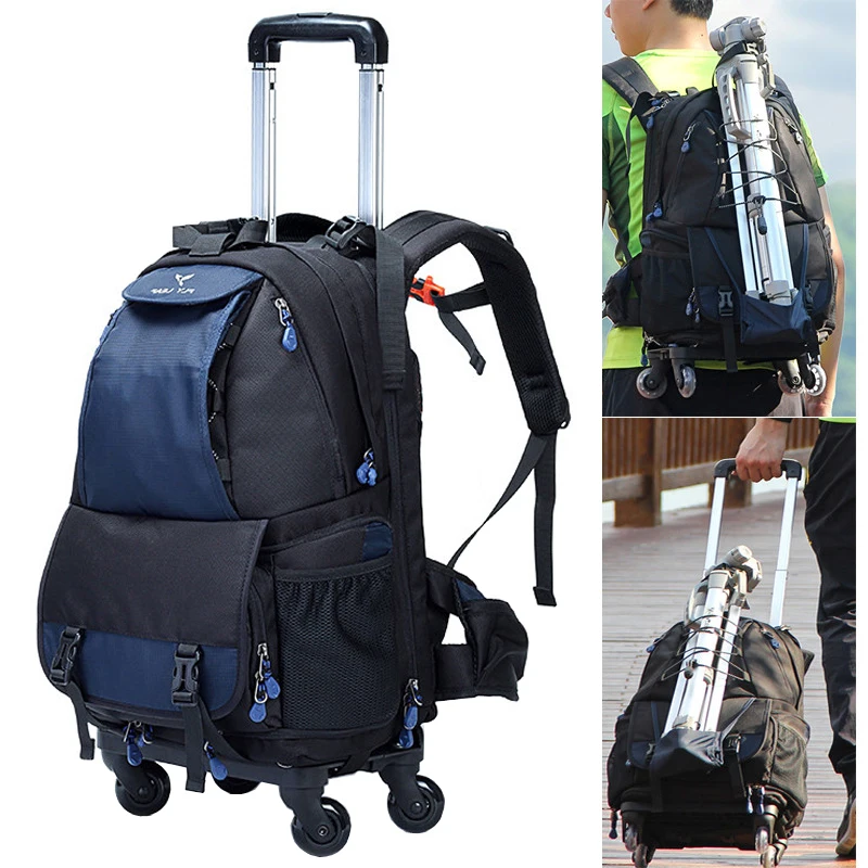 Сумка на колесиках для фотосъемки, чехол для SLR, нейлоновая сумка, большая емкость, водонепроницаемая сумка-рюкзак с дождевиком