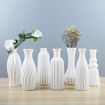 

Nordic Simple Desktop Flowers Vase Modern Style White Ceramic Art Crafts Vases Artificial Flower Holder Home Livinroom Decor
