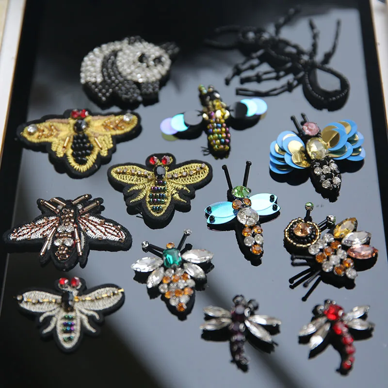 

FFLACELL Rhinestones Sew on Patches for Clothing DIY Animals Sequins Stripes Applique Clothes Stickers Beaded Bee Badges