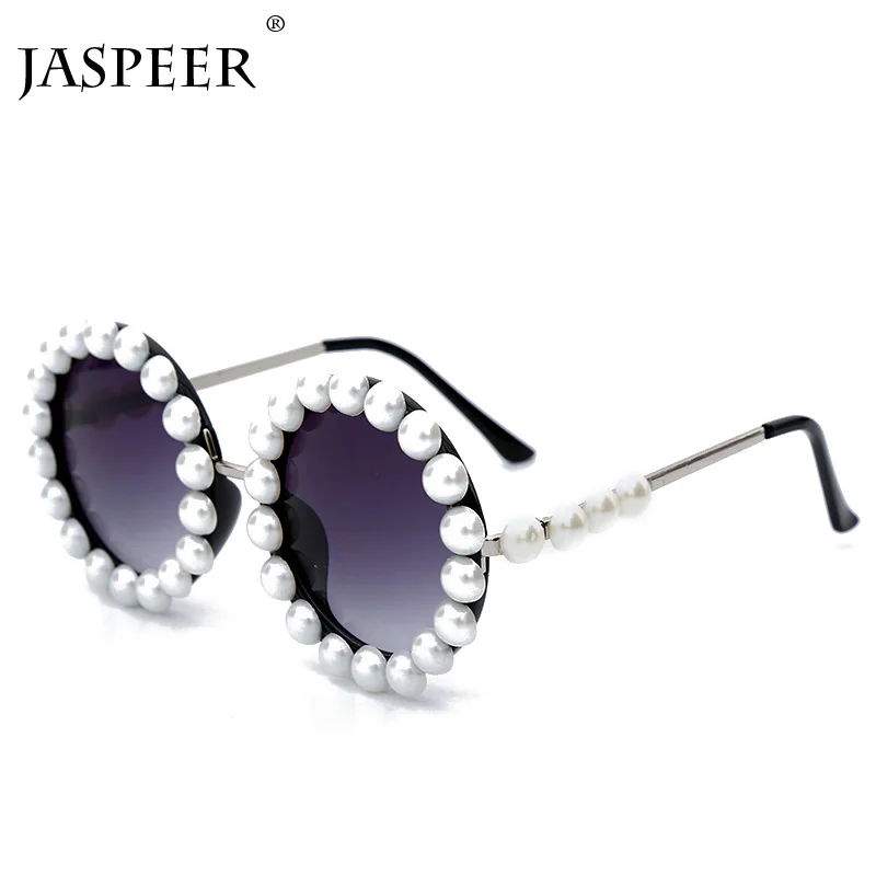 JASPEER круглые жемчужные солнцезащитные очки женские Винтажные Солнцезащитные очки Маленькая оправа Роскошные брендовые Дизайнерские мужские ретро очки