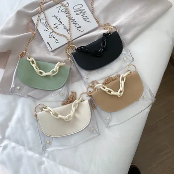 

2020 new fashion female bag Korean version of the transparent shoulder bag chain wild messenger mobile phone bag