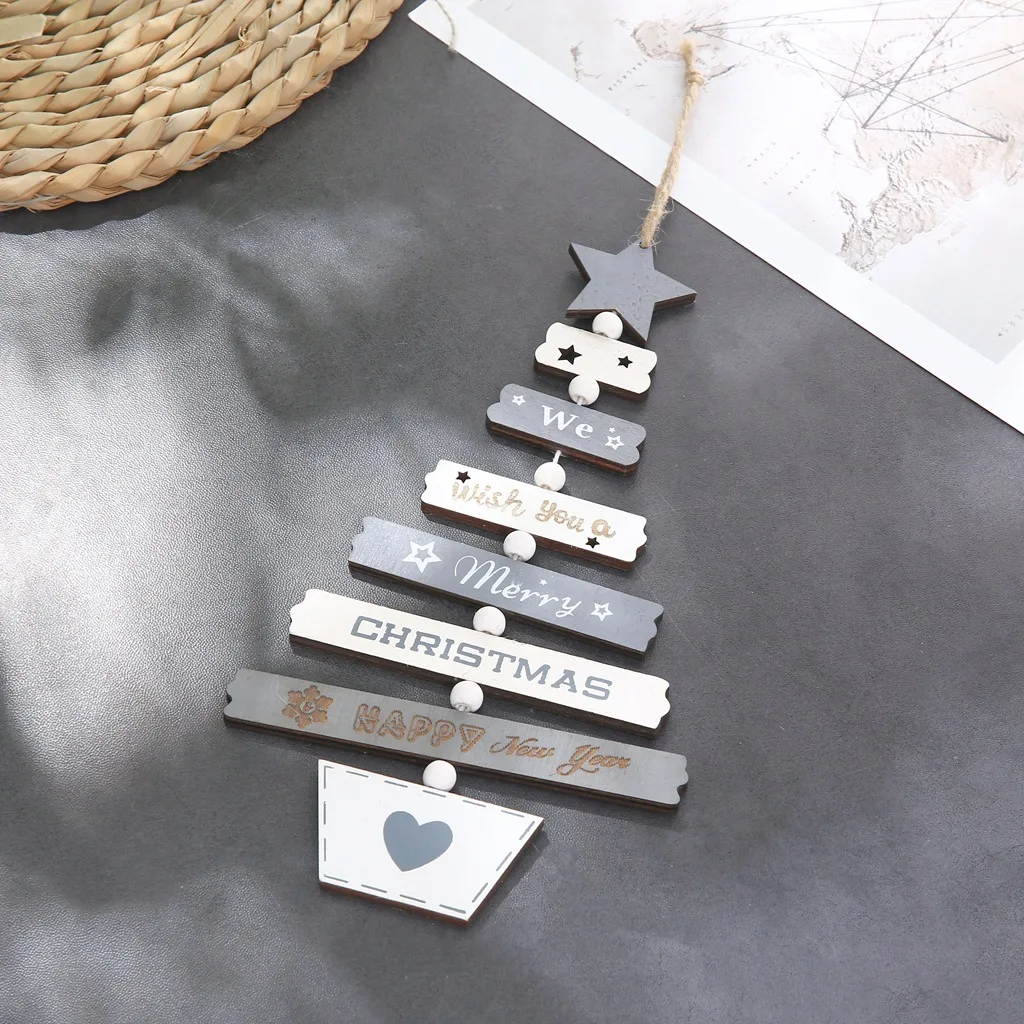 Creative Painted Wooden Christmas Tree Hanging String Christmas Pendant Window Display Ornaments Xmas Party Decors Kids Gift Toy - Цвет: Style 4 Grey