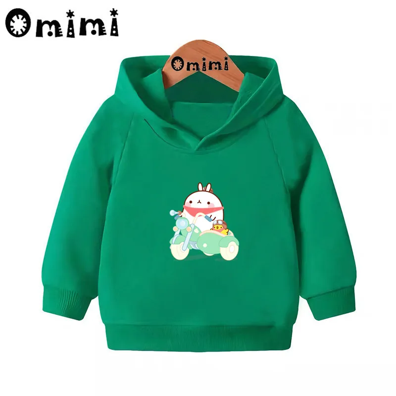 Molang and Piupiu/милые толстовки с героями мультфильмов; детские толстовки с капюшоном; крутой пуловер для малышей; топы для девочек и мальчиков; осенняя одежда; KMT5217