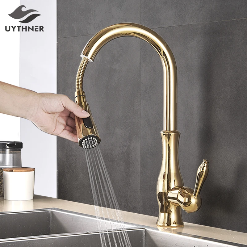Kitchen Swivel Spout Sink Faucet Brass Pull Down Spary Deck Mounted Mixer Taps 
