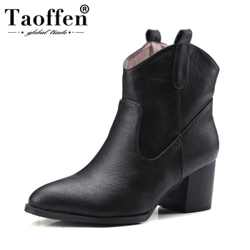

TAOFFEN Plus Size 32-43 Women Ankle Boots Winter Keep Warm Fur Short Boots Sexy Pointed Toe Office Ladies High Heel Short Boots