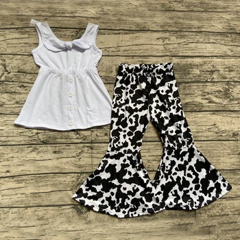 

Baby Girl Clothes Hot Summer Children's Girls' Clothing Sets Kids Clothes Toddler Cotton Tops With Bow+Leopard Bell Bottom Pants