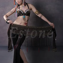 Танец живота набедренная повязка стиль Трайбал бахрома пояс-шнур с медными монетами костюм для взрослых