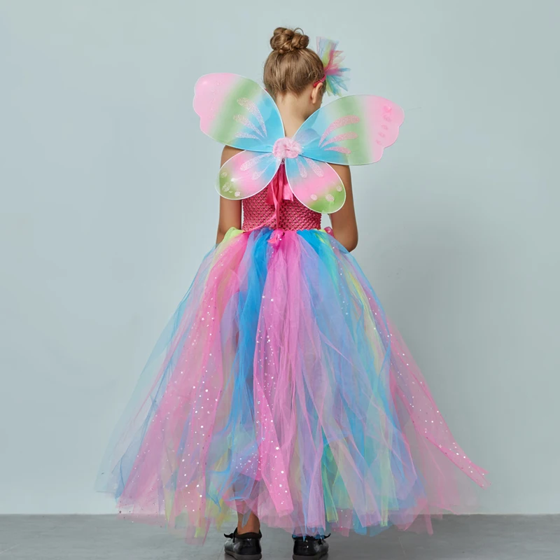 Affordable Rainbow Butterfly Girls Tutu Dress with Wings and Headband Princess Fairy Kids Birthday Party Dress Up Tutu Costume (12)