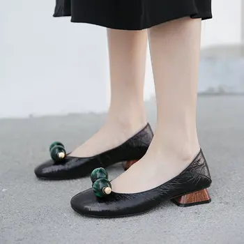 

Genuine Leather Women Square Heel Loafers Spring Summer Shoes Ladies Office Career Concise Platform Female