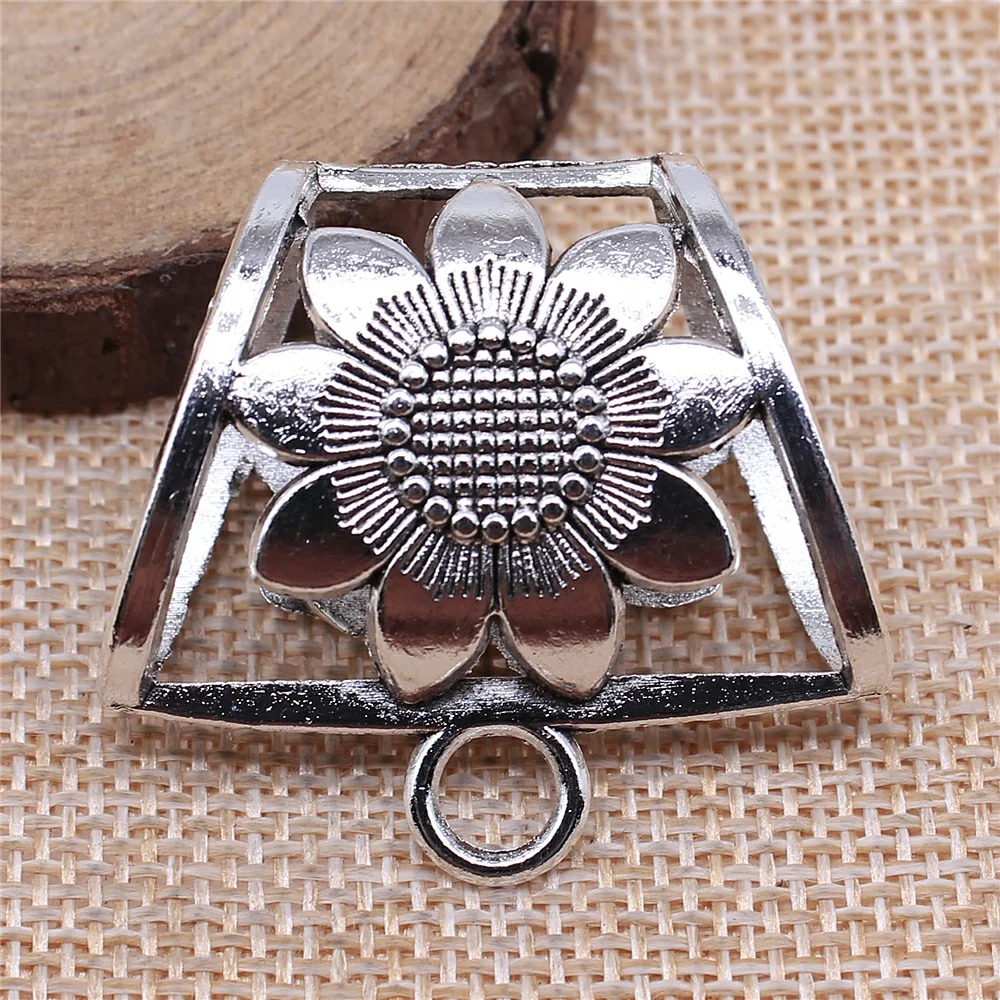 

6pcs 40x36x16mm antique silver Double-sided sunflower scarf buckle charms diy retro jewelry fit Earring keychain pendant