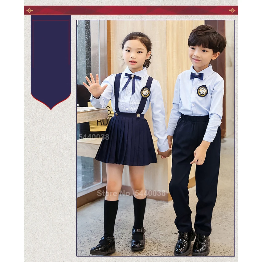 Детский Школьный костюм Uniformes Estudiantes для маленьких мальчиков и девочек, костюм для сценического выступления однотонный топ с лямками, плиссированная юбка, комплект со штанами