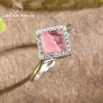 

Lotus Fun Natural Tourmaline Simple Style Rhombus Red Big Gemstone Ring Real 925 Sterling Silver Fine Jewelry Rings for Women