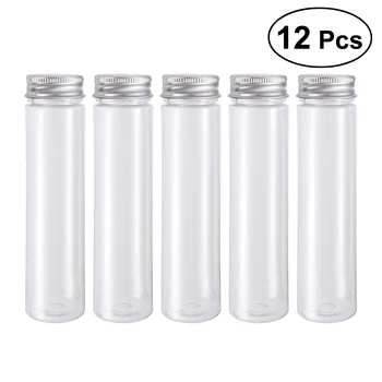 

12 PCS Flat-bottomed Plastic Clear Test Tubes with Screw Caps Candy Cosmetic Travel Lotion Containers 110ml